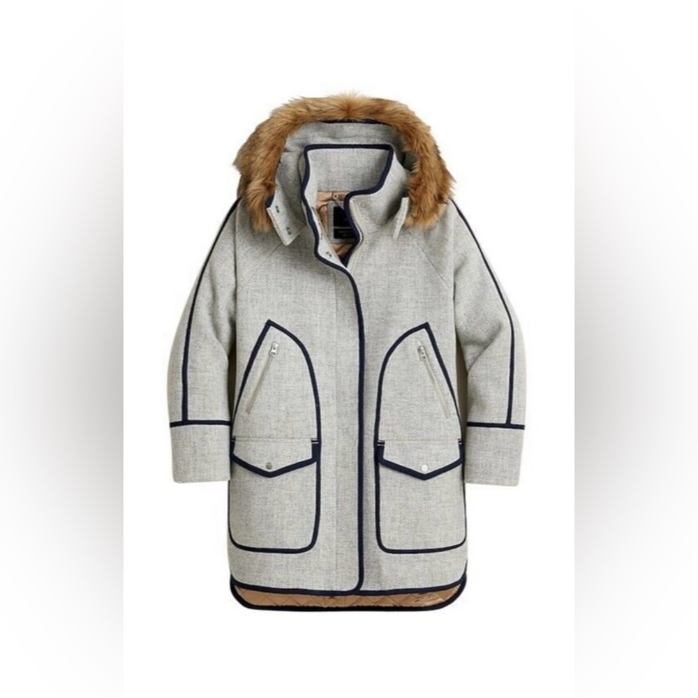 J.Crew Italian Stadium-Cloth Coat – 2P, Gray w/ Blue Piping, NWT